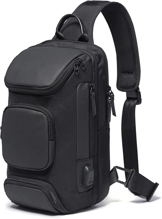 Sling Bag Crossbody for Men, 14.2 Inch anti Theft Waterproof Chest Shoulder Bag with USB Charging Port