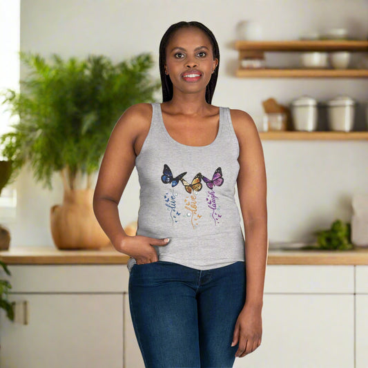 Colorful Butterfly Women's Tank Top - Inspirational Live Love Laugh Design, Summer Fashion, Gift for Her, Cute Casual Wear, Nature Lover Tee