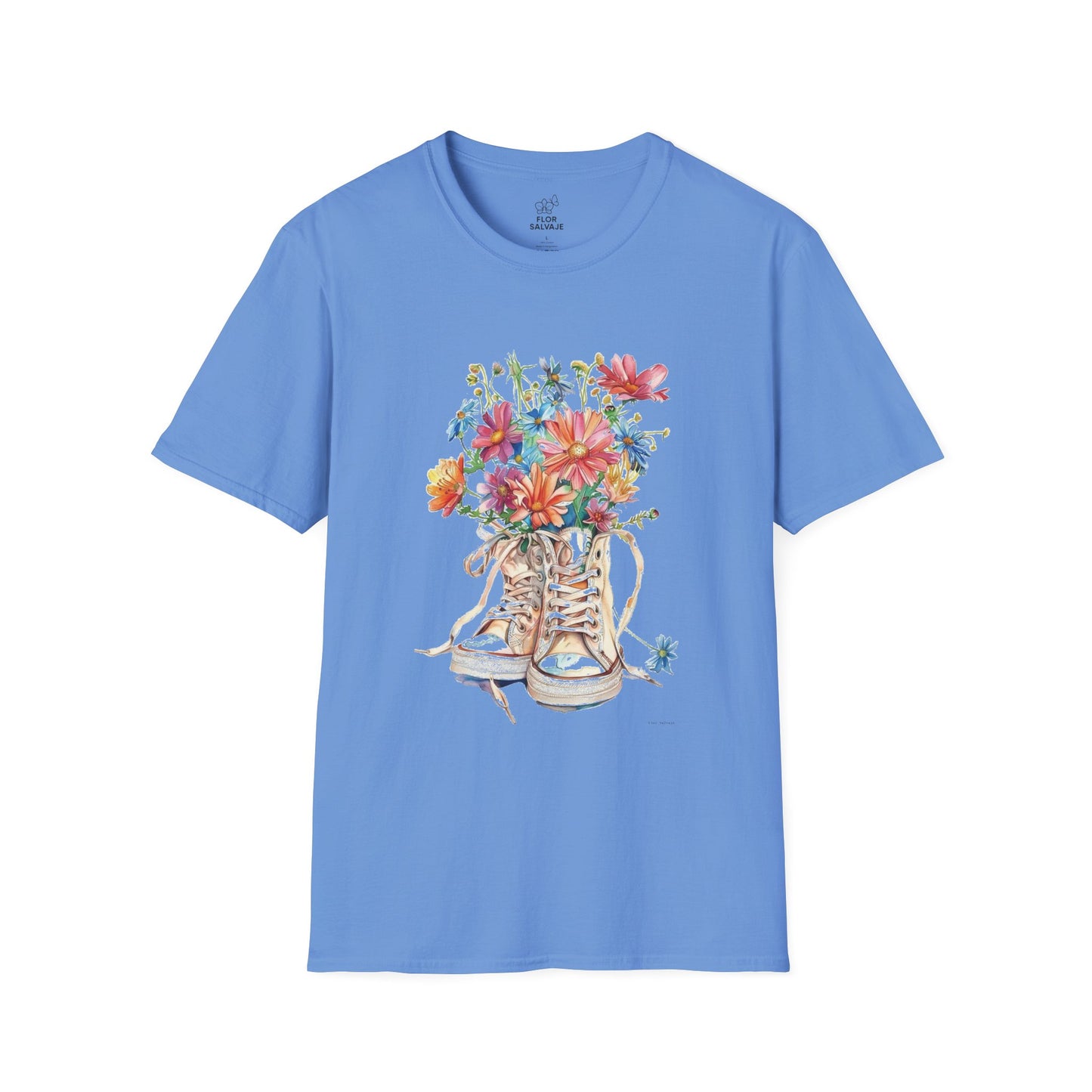 Floral Sneakers T-Shirt, Unisex Softstyle Tee, Boho Casual Shirt, Gift for Nature Lovers, Spring/Fall Fashion
