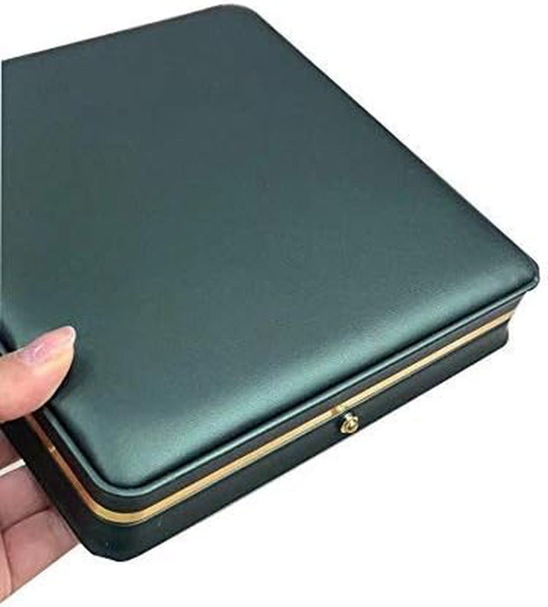 Blackish Green Premium Leather Box Wedding Jewelry Set Display Case Storage Holder (For Pearl Necklace)