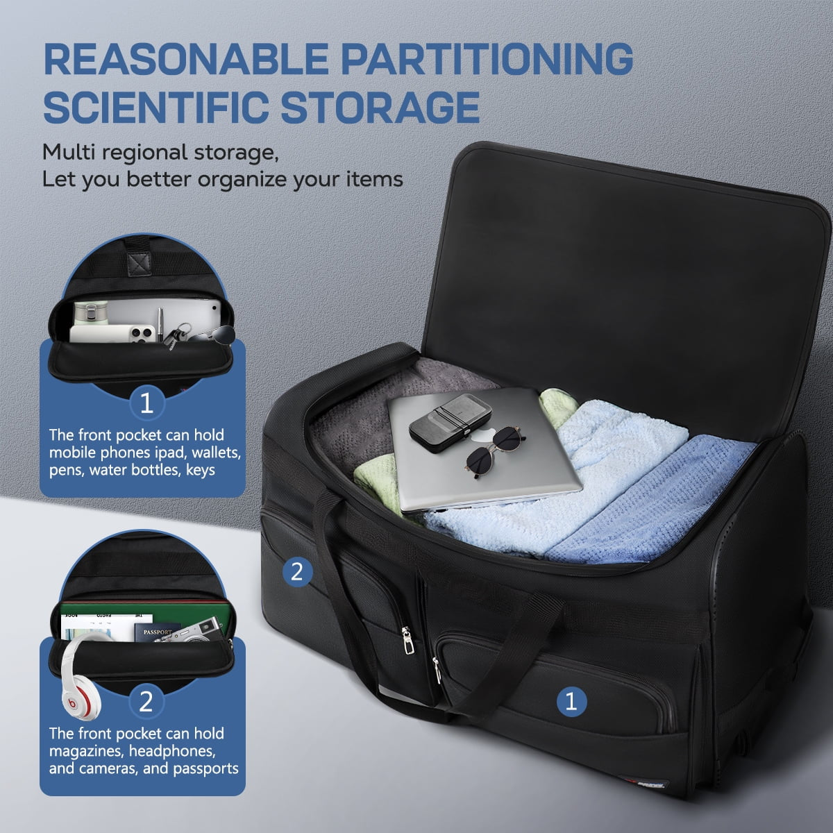 36" Rolling Duffle Bag with Wheels and Handle,Collapsible Duffle Bag with Rollers,Durable Polyester Large Wheeled Travel Bags for Women & Men,Black