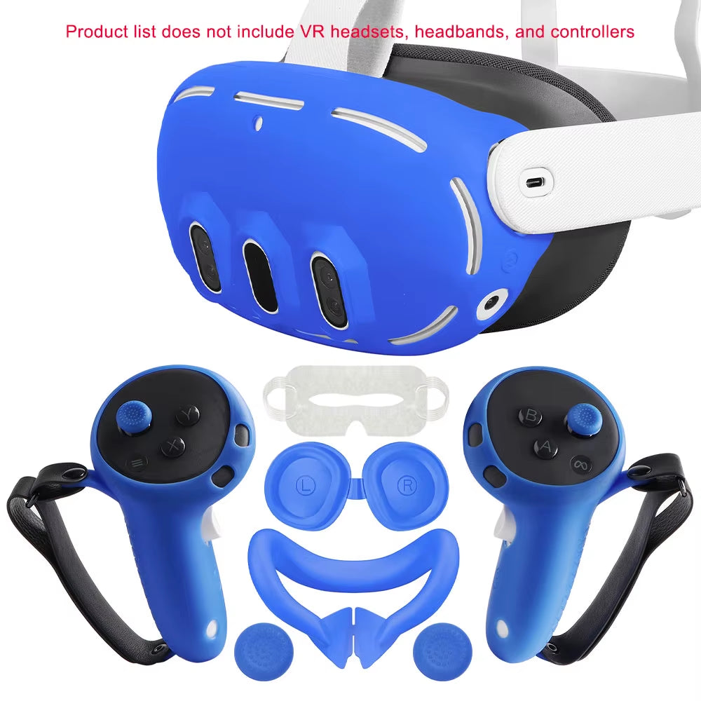 Silicone Cover Set for Oculus/Meta Quest 3 Accessories VR Headset Controller Grip Protective Cover Lens Cap Face Case Eye Mask