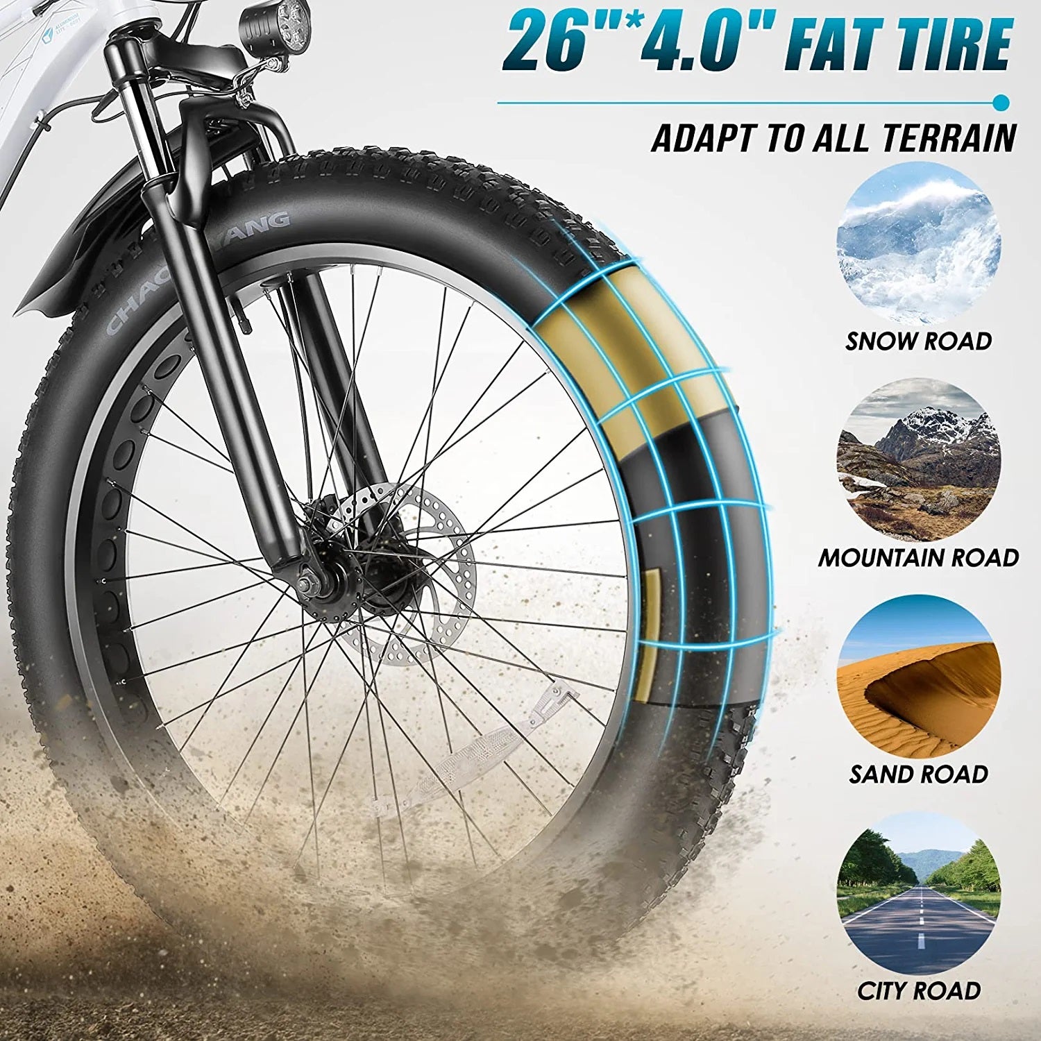 Electric Bike 26" X 4.0 Fat Tire Electric Bike 500W All Terrain Electric Bike Long Range Electric Mountain Bike with 48V 13Ah Removable Battery, UL2849 Certified