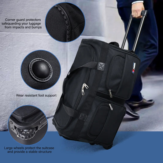 36" Rolling Duffle Bag with Wheels and Handle,Collapsible Duffle Bag with Rollers,Durable Polyester Large Wheeled Travel Bags for Women & Men,Black