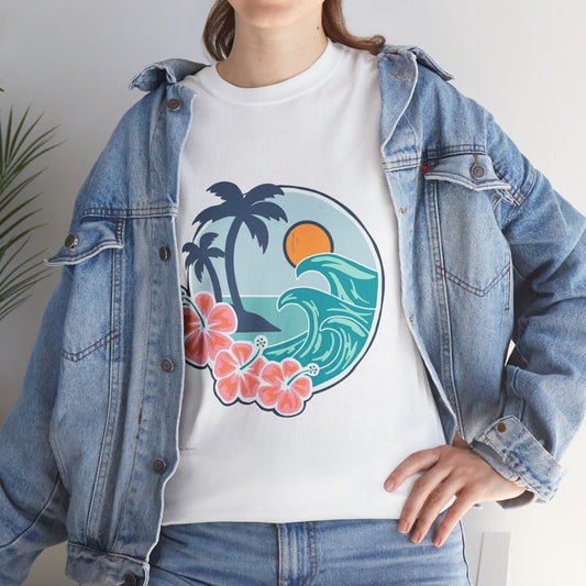 Tropical Print T-Shirt, Beach Vibes Tee, Summer Camping Shirt, Travel Gift, Vacation Apparel