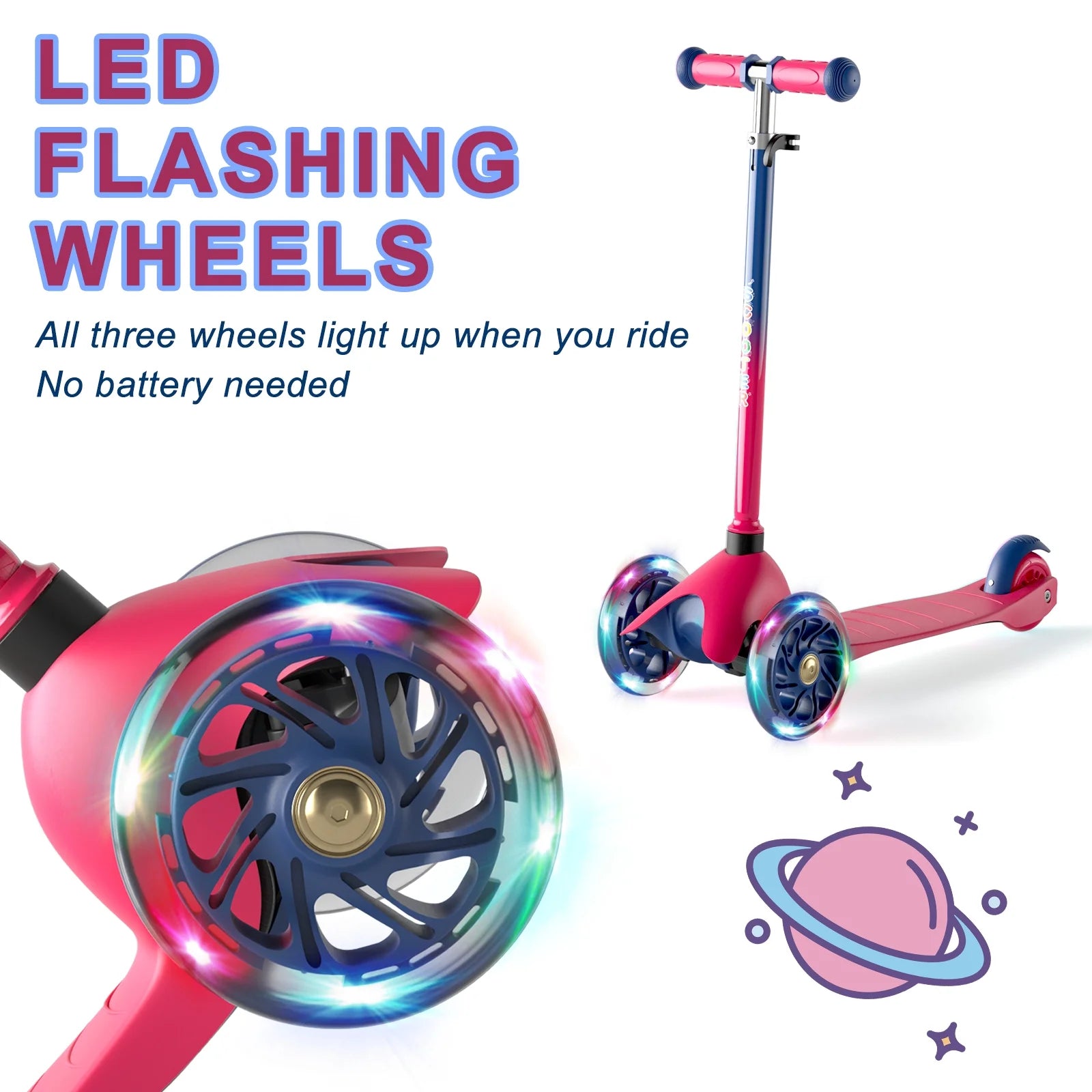 Kids Scooter Kick Scooter 3 Wheel Adjustable Height Light up LED Wheels for Kids Boys Girls Ages 2-5