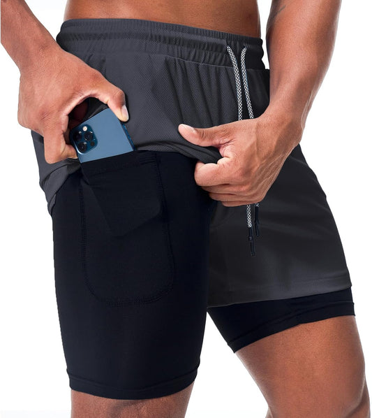 Men'S Running Shorts Quick Dry Workout Gym Shorts Athletic 2-In-1 Stealth Shorts Outdoor Short for Men with Pockets