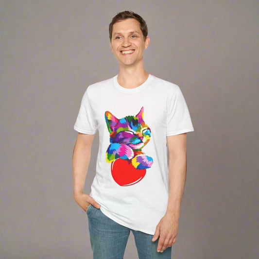 Colorful Cat Love Unisex T-Shirt - Softstyle Design for Animal Lovers