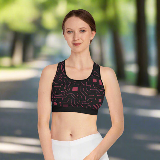 Futuristic Circuit Sports Bra, Athletic Wear, Fitness Apparel, Workout Gear, Trendy Activewear, Unique Gift for Her