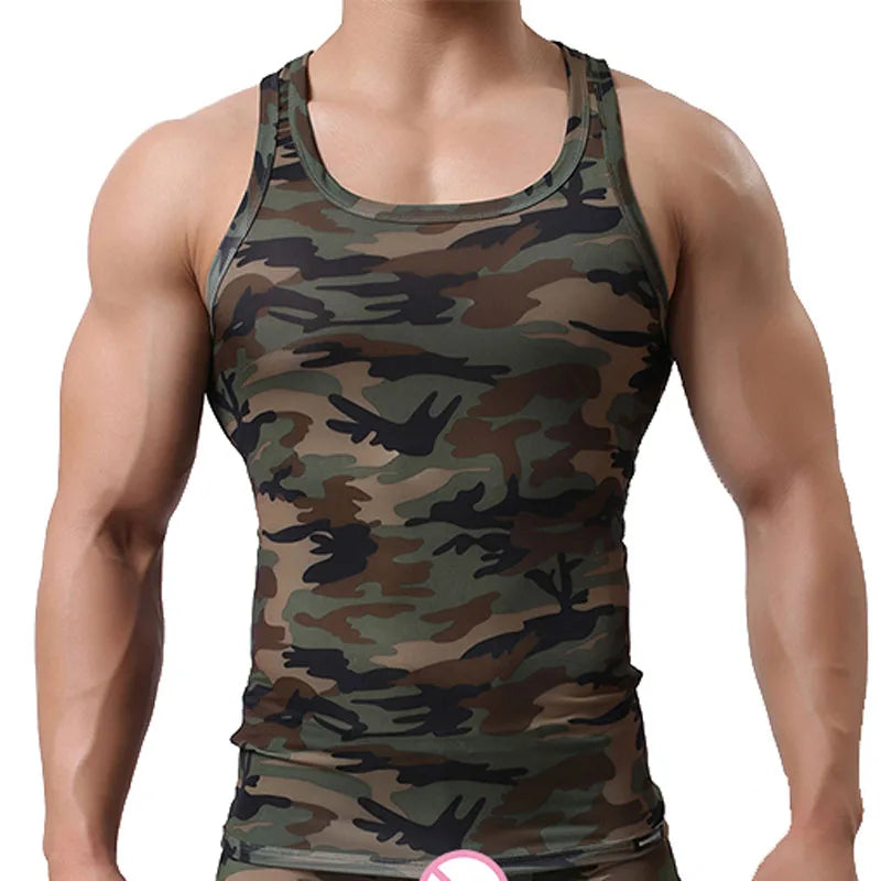 Fitness Camouflage Singlet Bodybuilding Vest Elastic Clothing