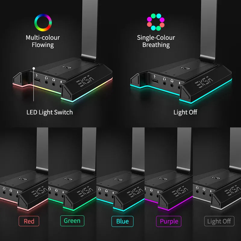 EKSA W1 Gaming Headset stand with 7.1 Surround/2 USB and 3.5mm Ports RGB