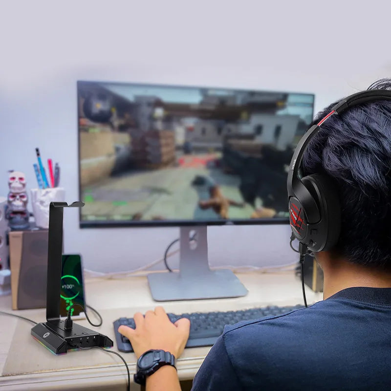 EKSA W1 Gaming Headset stand with 7.1 Surround/2 USB and 3.5mm Ports RGB