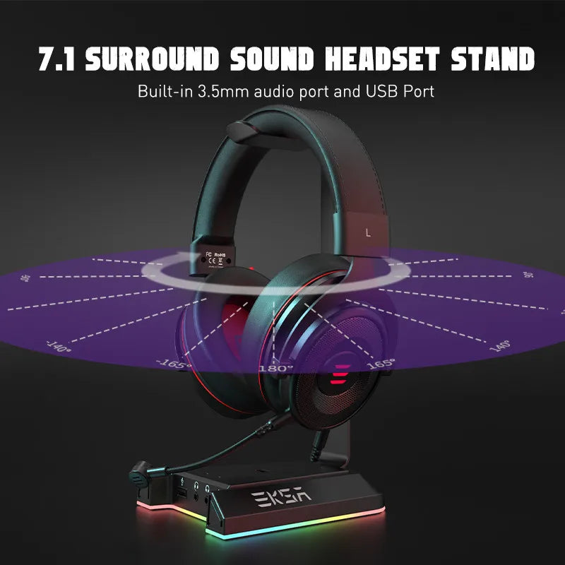 EKSA W1 Gaming Headset stand with 7.1 Surround/2 USB and 3.5mm Ports RGB