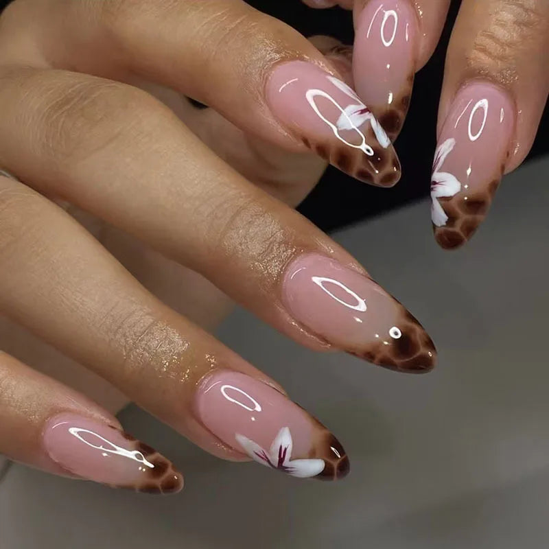 24pcs Autumn Brown French Fake Nails