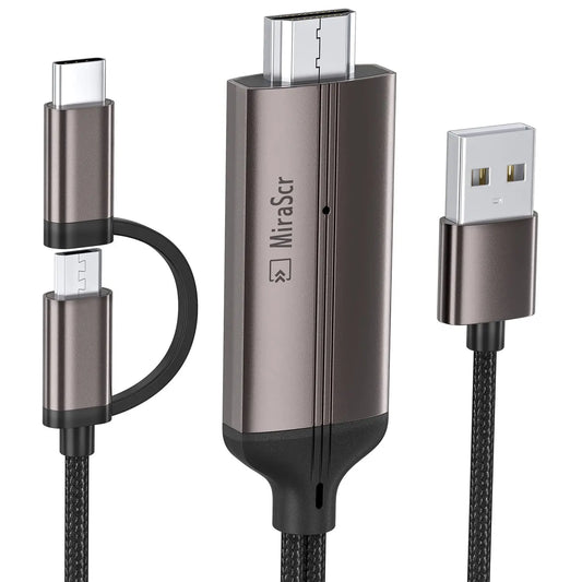 Type-C/Micro-USB Male to 1080P HD Port Display Cable with Charging Cord for Android Smartphone Tablet to HDTV Monitor Projector