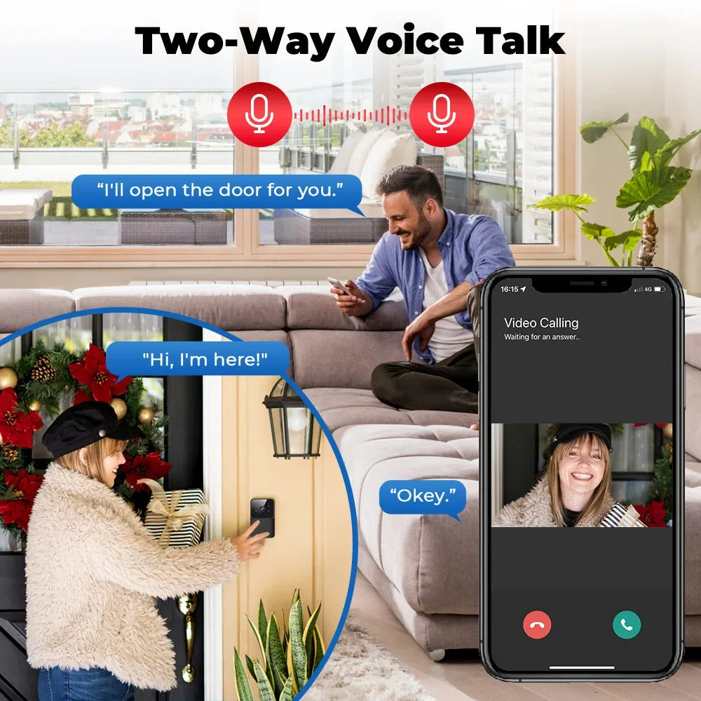 Smart Home WiFi Video Doorbell Wireless HD Camera with IR Alarm Night Vision Voice Talk Door Bell Intercom for Home Security