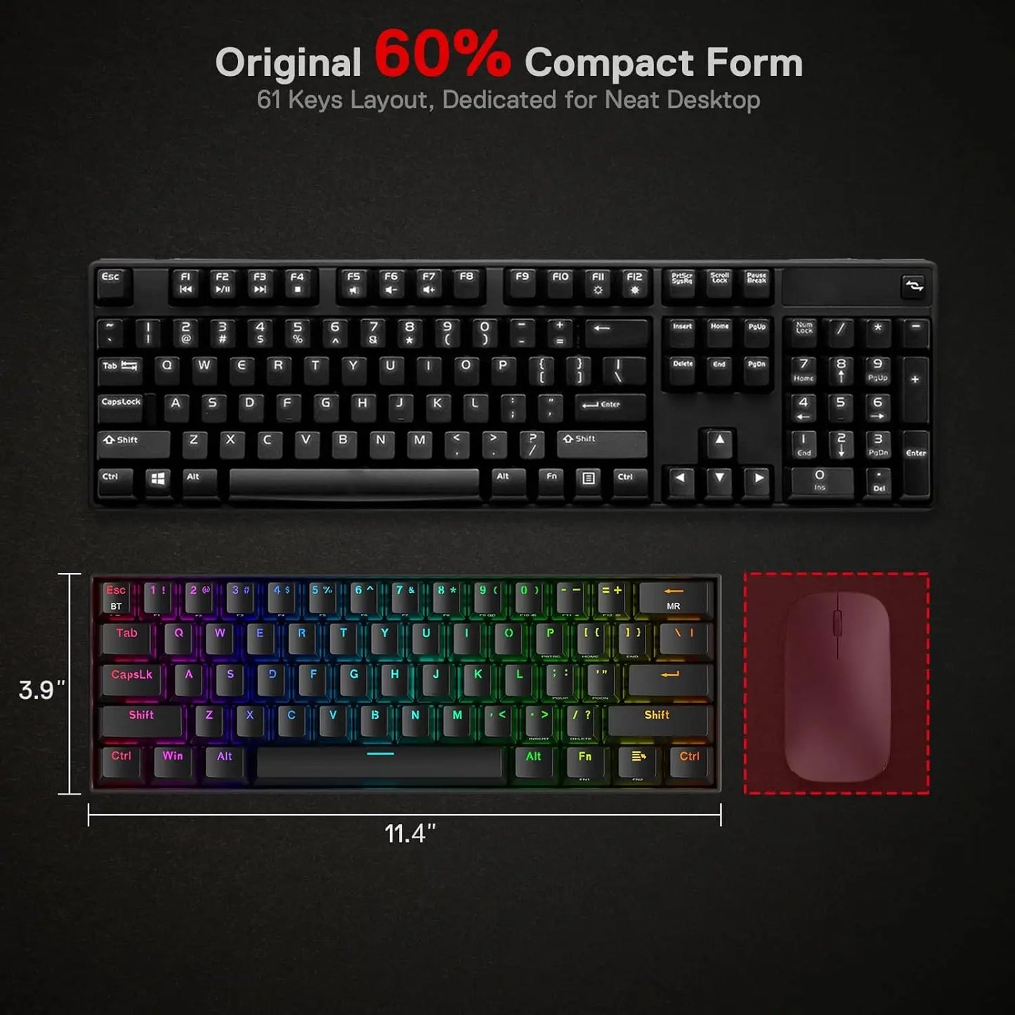 RGB 3-Mode 61 Keys Gaming Hot-Swap Mechanical Keyboard
