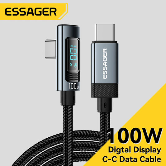 Essager PD100W USB Type C Cable 90 Degree 5A Fasting Charing For Macbook