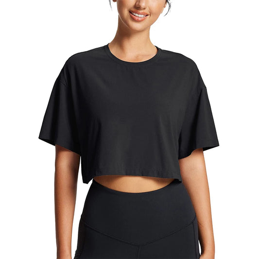 Women's Workout Crop Tops Short Sleeve Yoga Shirts