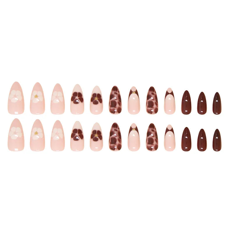 24pcs Autumn Brown French Fake Nails