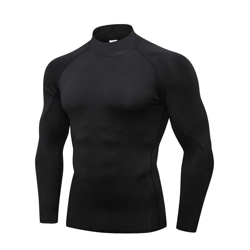 Men Compression Sport T Shirt Long Sleeve Fitness Shirt Man High Collar Bodybuilding Gym Top Quick Dry Football Running T Shirts