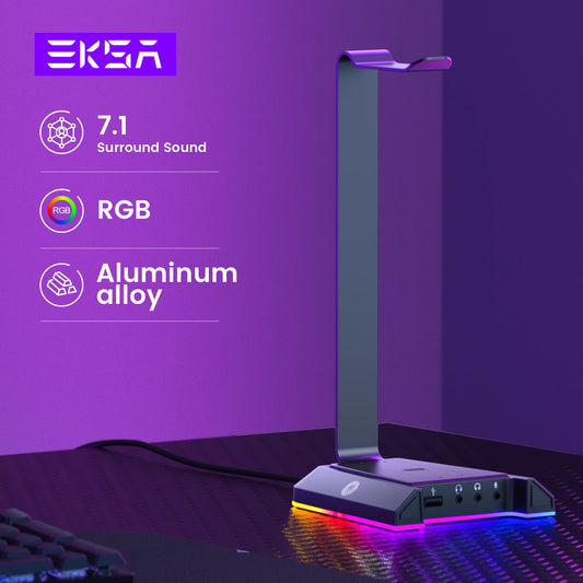 EKSA W1 Gaming Headset stand with 7.1 Surround/2 USB and 3.5mm Ports RGB