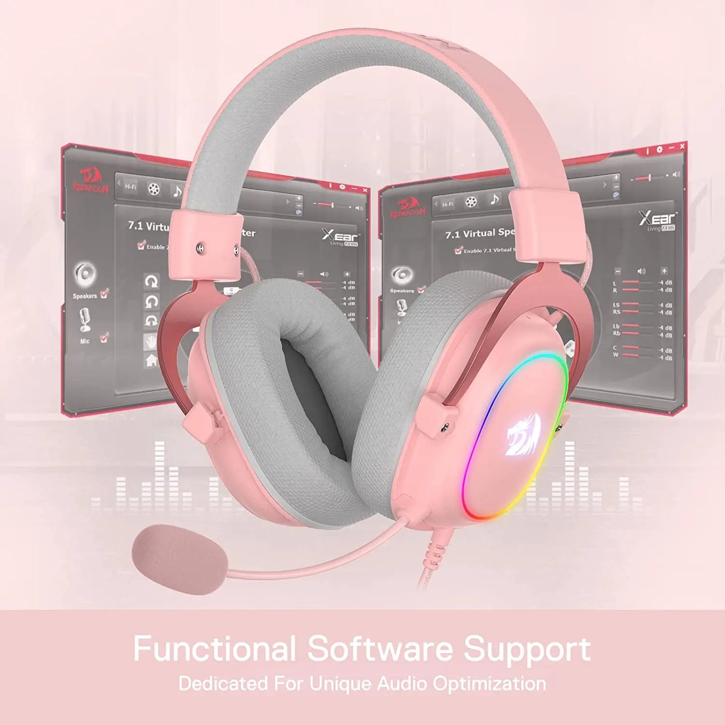 Redragon Pink Earpiece RGB Wired Gaming Headset - 7.1 Surround Sound Multi Platforms