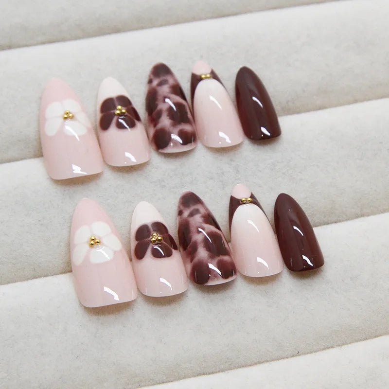24pcs Autumn Brown French Fake Nails