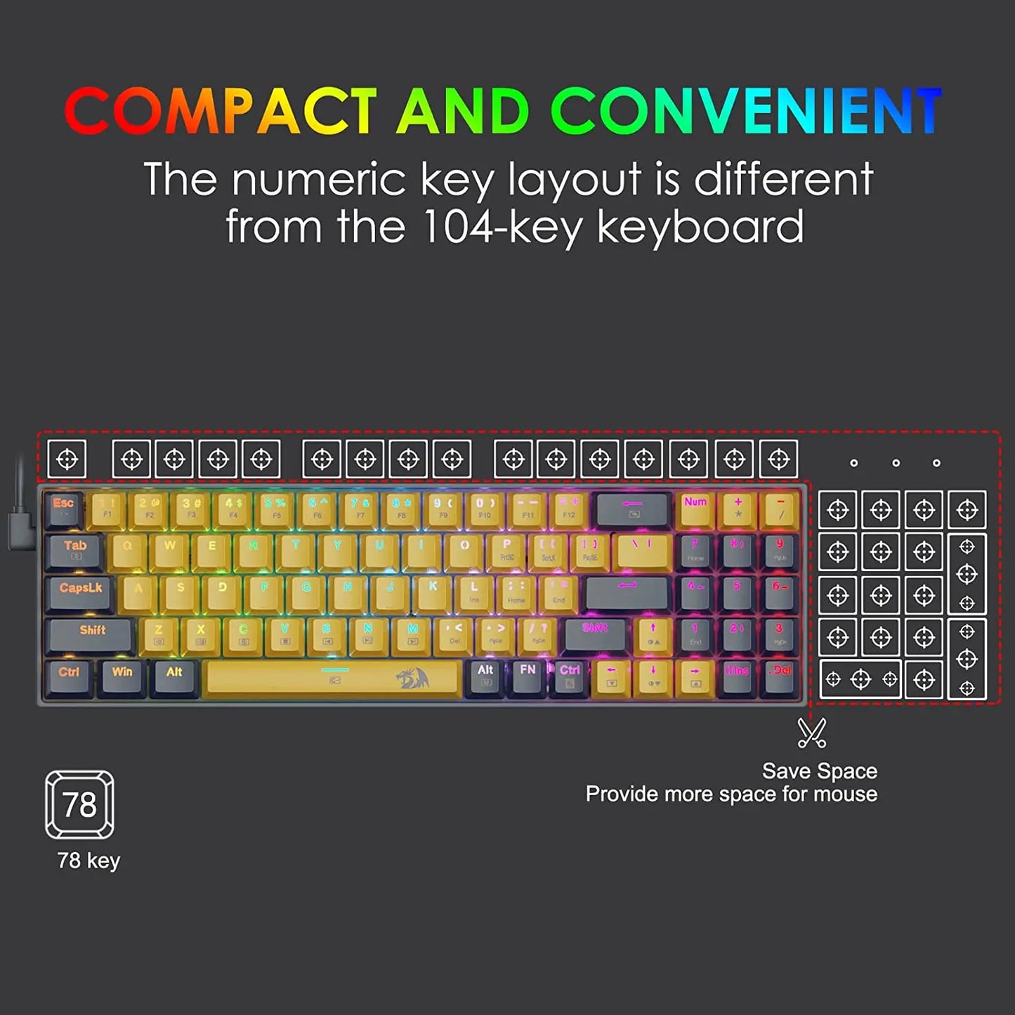 Redragon Gaming Mechanical Keyboard RGB Backlit 78 Keys Swith Anti-Dust