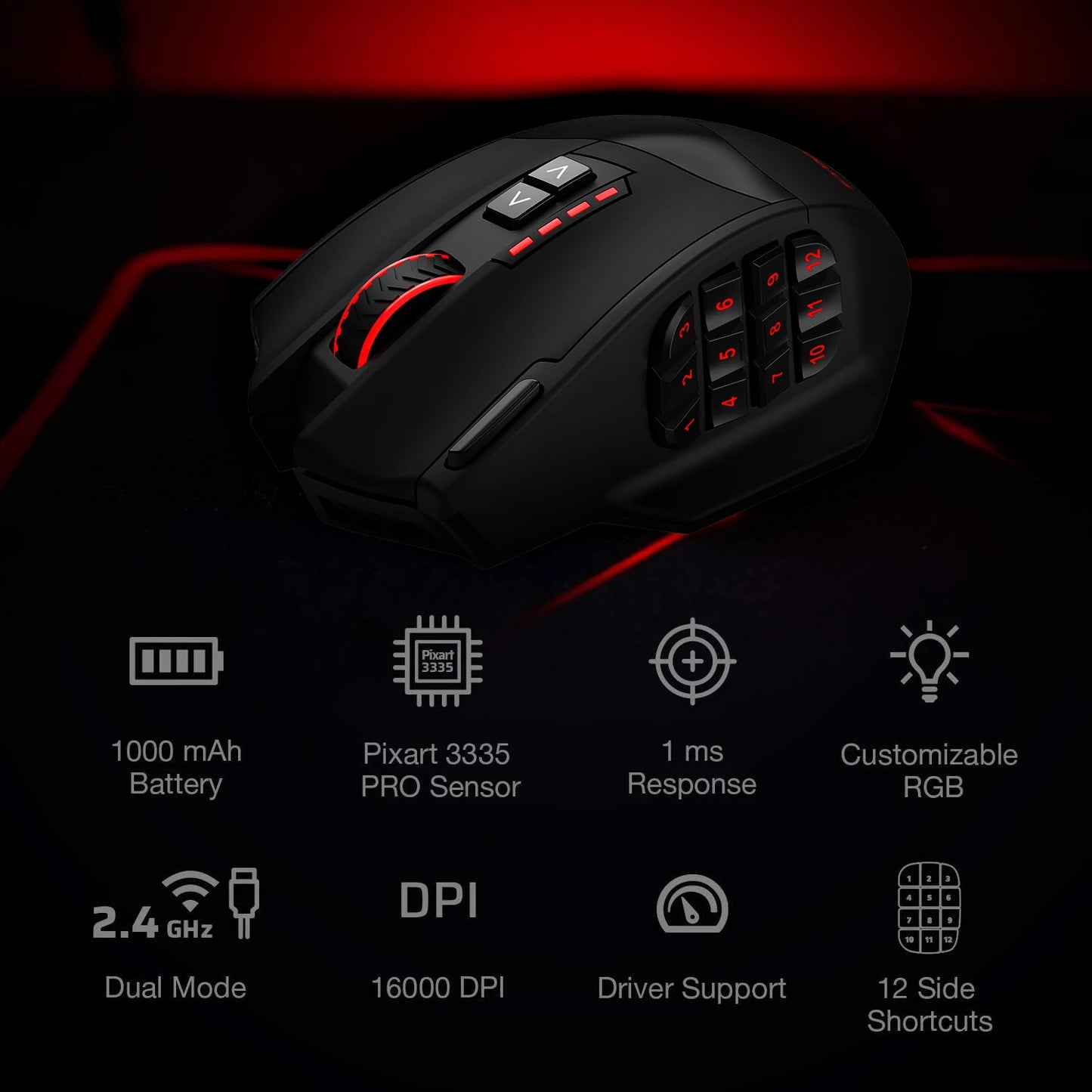 E-YOOSO X33 Impact Elite Wireless Gaming Mouse with 16 Programmable Buttons