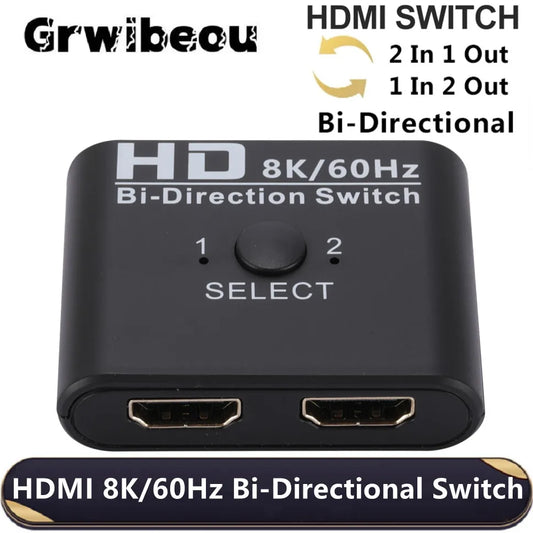 HDMI Switch Splitter 8K 60Hz 4K120Hz Bi-Direction 1 in 2/2 in 1 HDMI