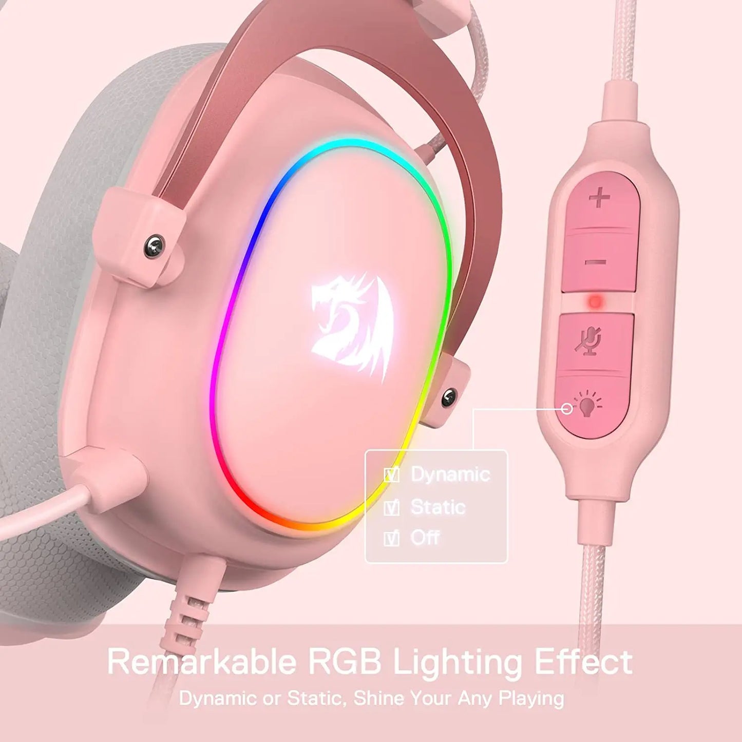Redragon Pink Earpiece RGB Wired Gaming Headset - 7.1 Surround Sound Multi Platforms