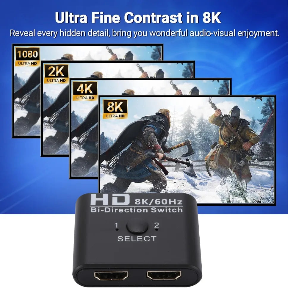 HDMI Switch Splitter 8K 60Hz 4K120Hz Bi-Direction 1 in 2/2 in 1 HDMI