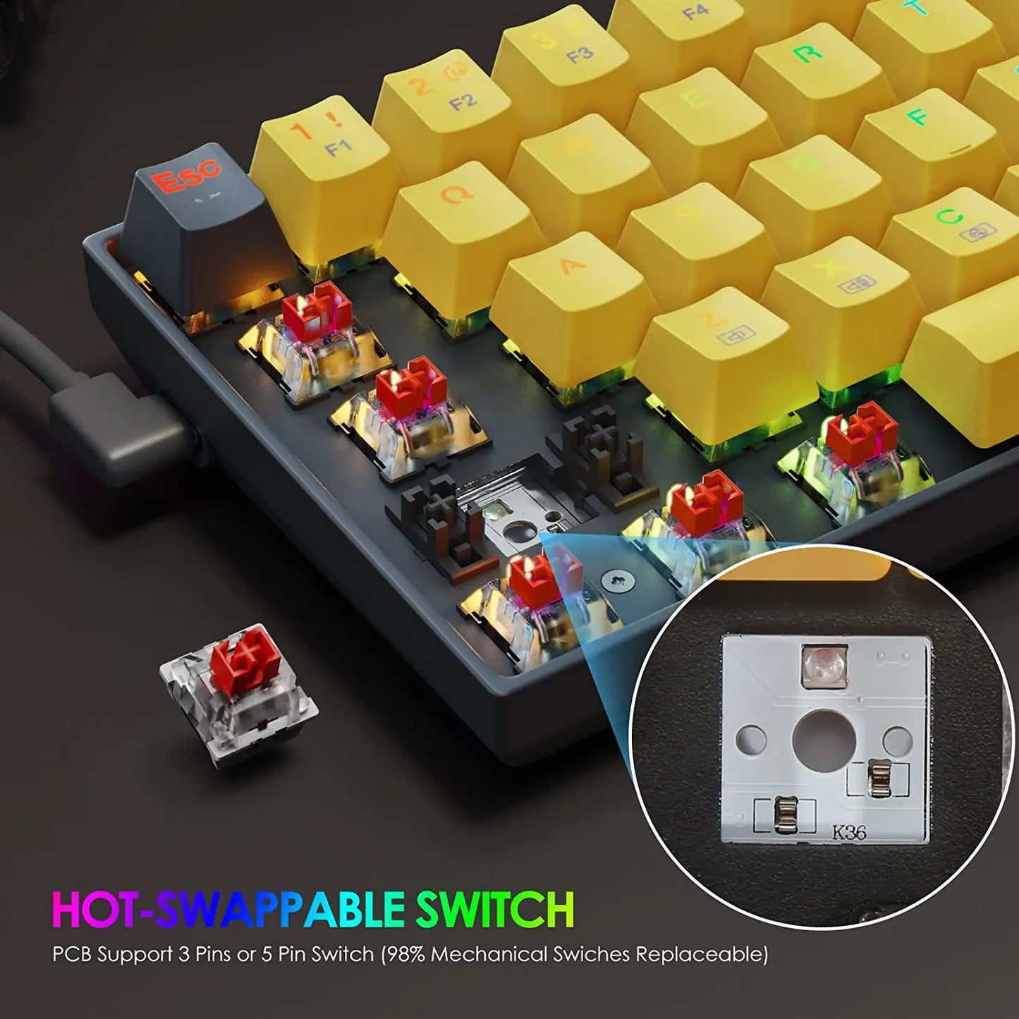 Redragon Gaming Mechanical Keyboard RGB Backlit 78 Keys Swith Anti-Dust
