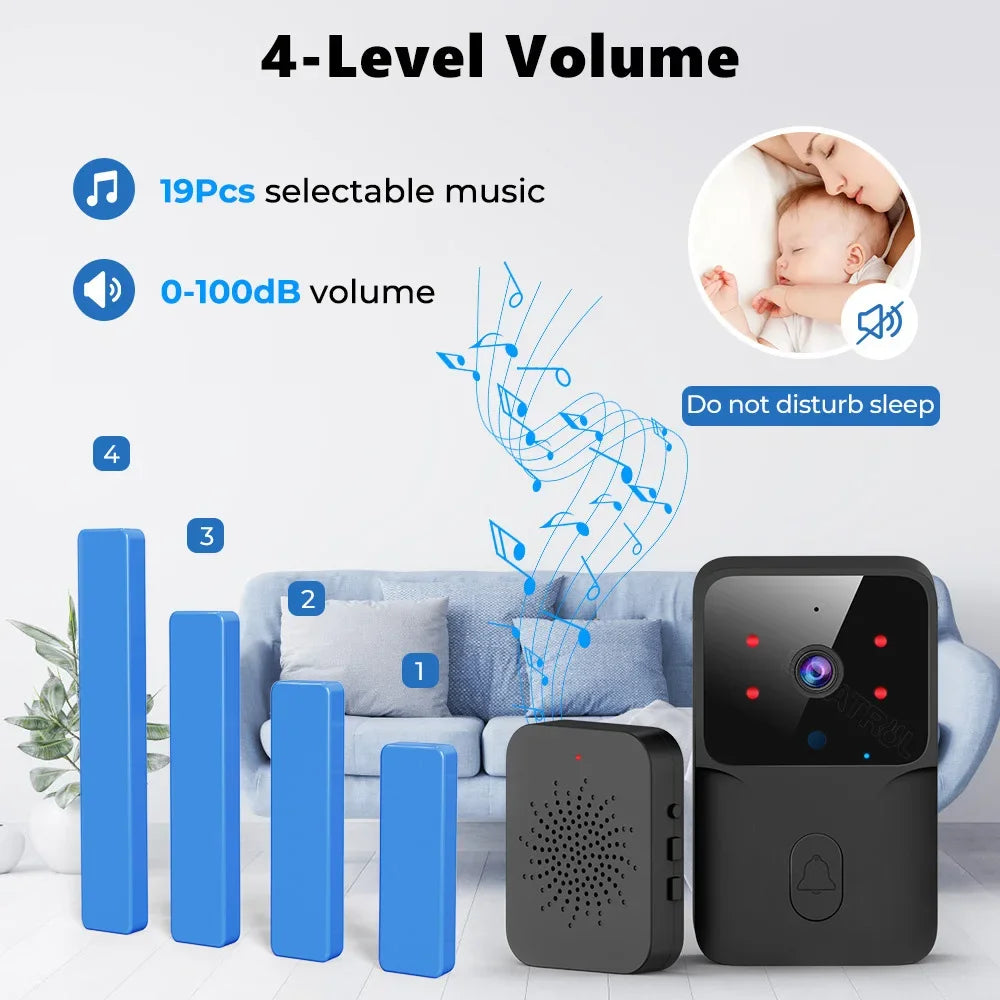 Smart Home WiFi Video Doorbell Wireless HD Camera with IR Alarm Night Vision Voice Talk Door Bell Intercom for Home Security