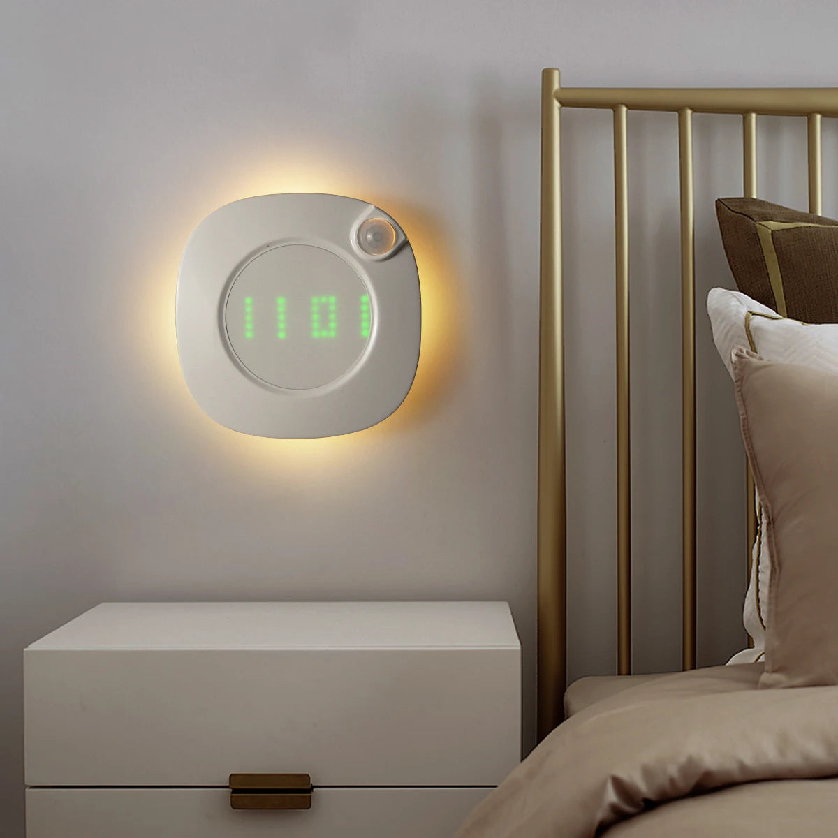 Smart Home LED Clock 360° Auto-Rotate Time Display Motion Sensor