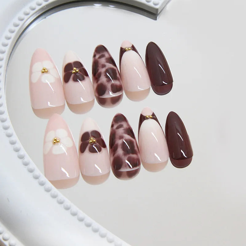 24pcs Autumn Brown French Fake Nails