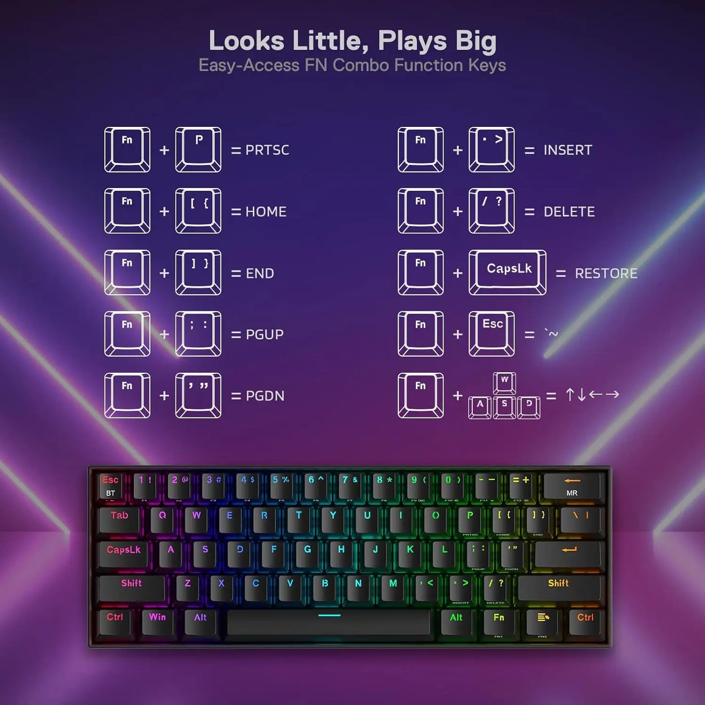 RGB 3-Mode 61 Keys Gaming Hot-Swap Mechanical Keyboard