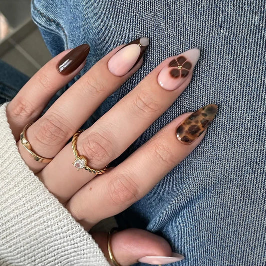 24pcs Autumn Brown French Fake Nails