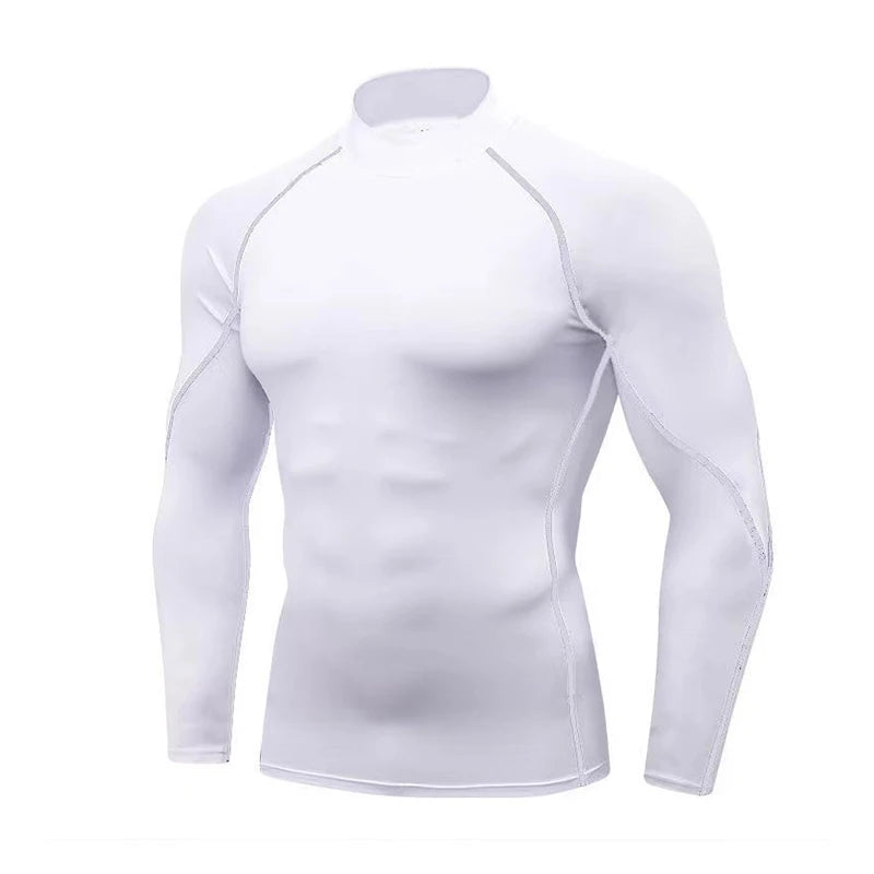 Men Compression Sport T Shirt Long Sleeve Fitness Shirt Man High Collar Bodybuilding Gym Top Quick Dry Football Running T Shirts