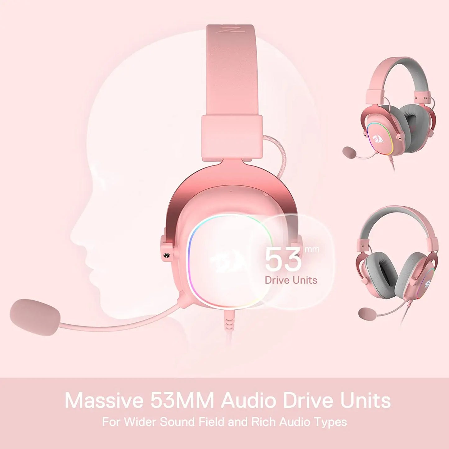 Redragon Pink Earpiece RGB Wired Gaming Headset - 7.1 Surround Sound Multi Platforms
