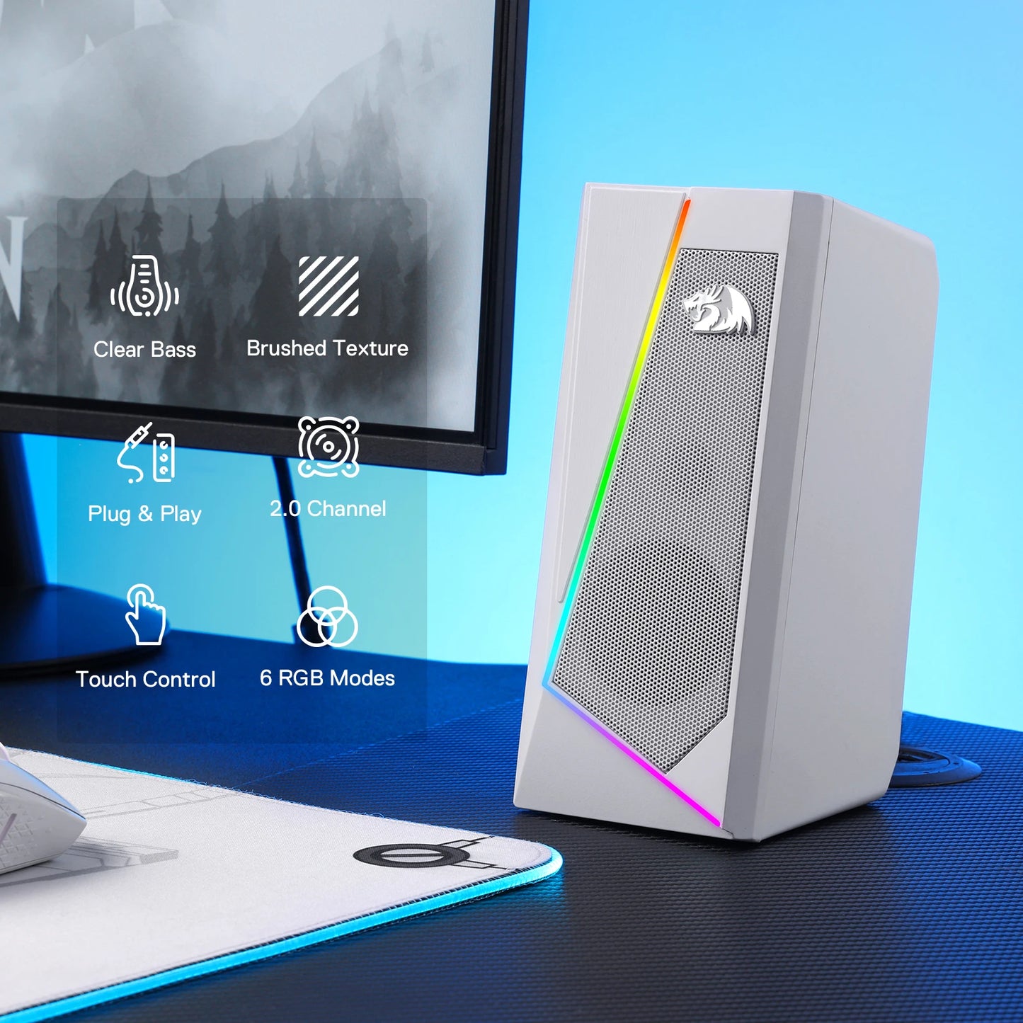 Redragon GS520 RGB Desktop Speakers, 2.0 Channel PC Stereo Speaker