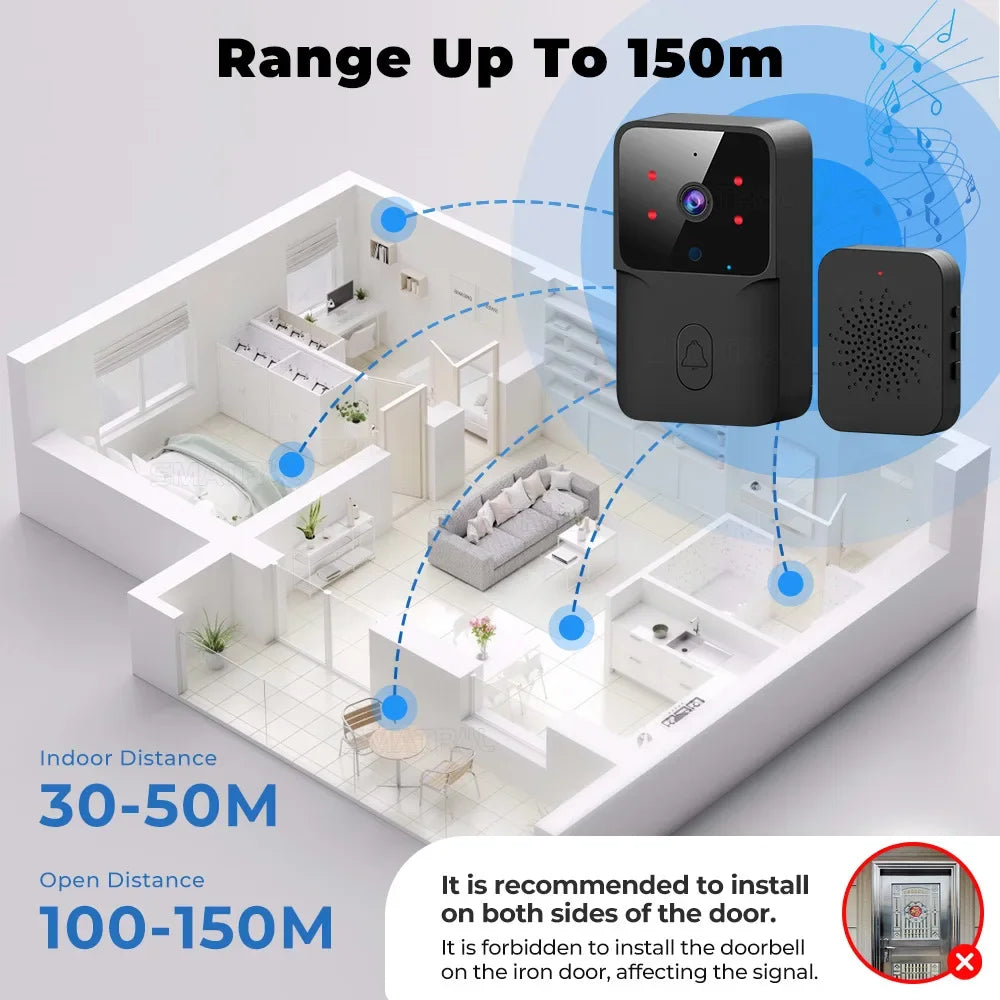 Smart Home WiFi Video Doorbell Wireless HD Camera with IR Alarm Night Vision Voice Talk Door Bell Intercom for Home Security