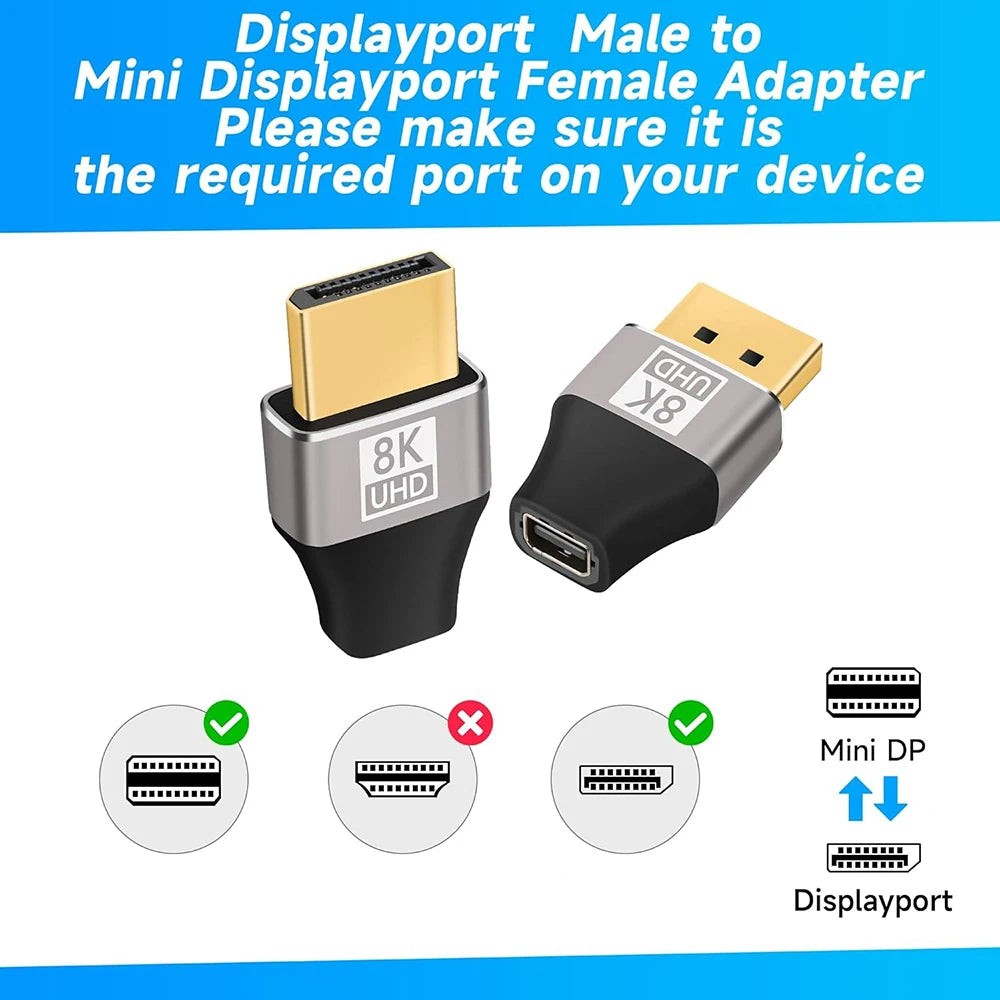 Mini DisplayPort to DisplayPort Adapter 8K60Hz DP2.1 Female to MiniDP Male Bi-Directional