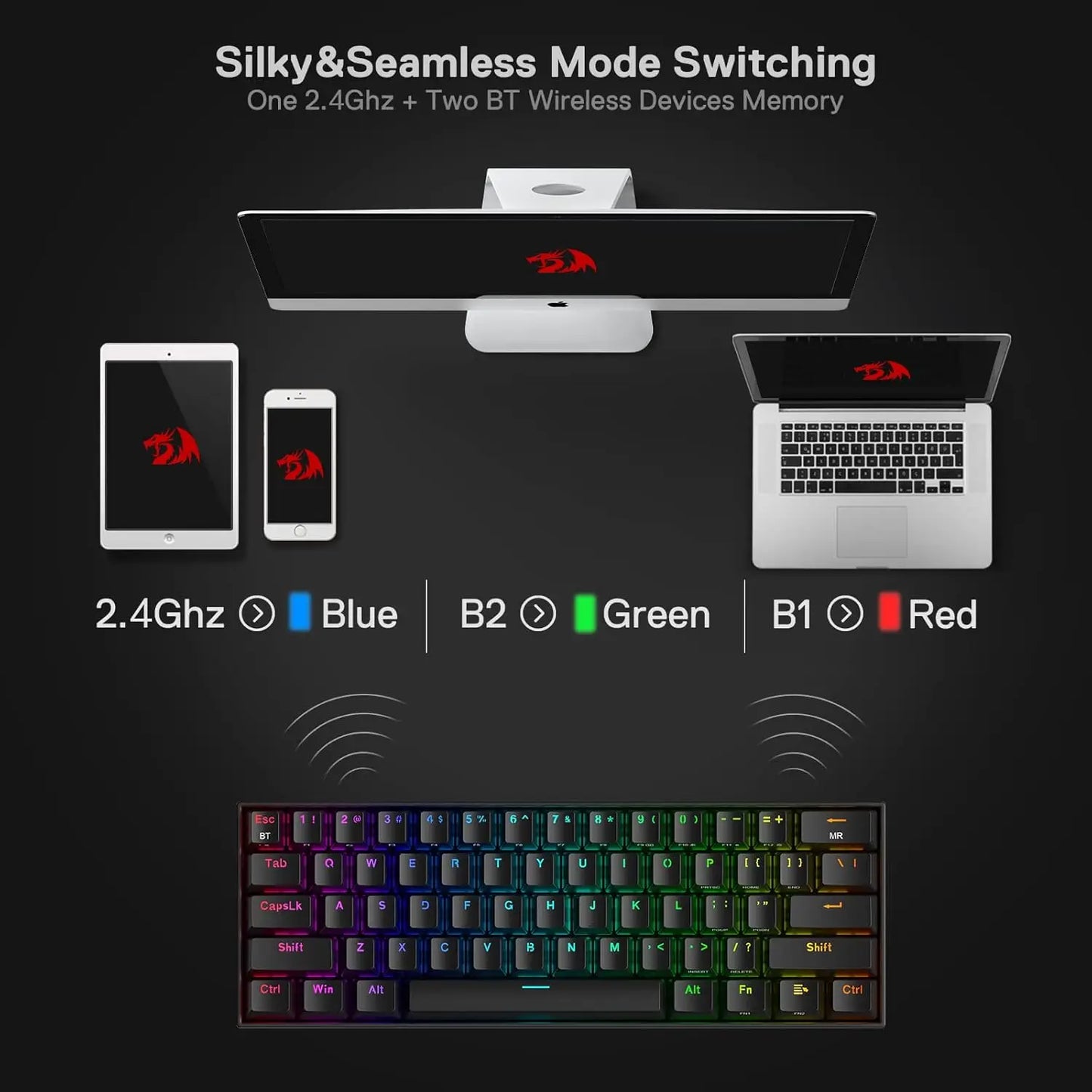 RGB 3-Mode 61 Keys Gaming Hot-Swap Mechanical Keyboard
