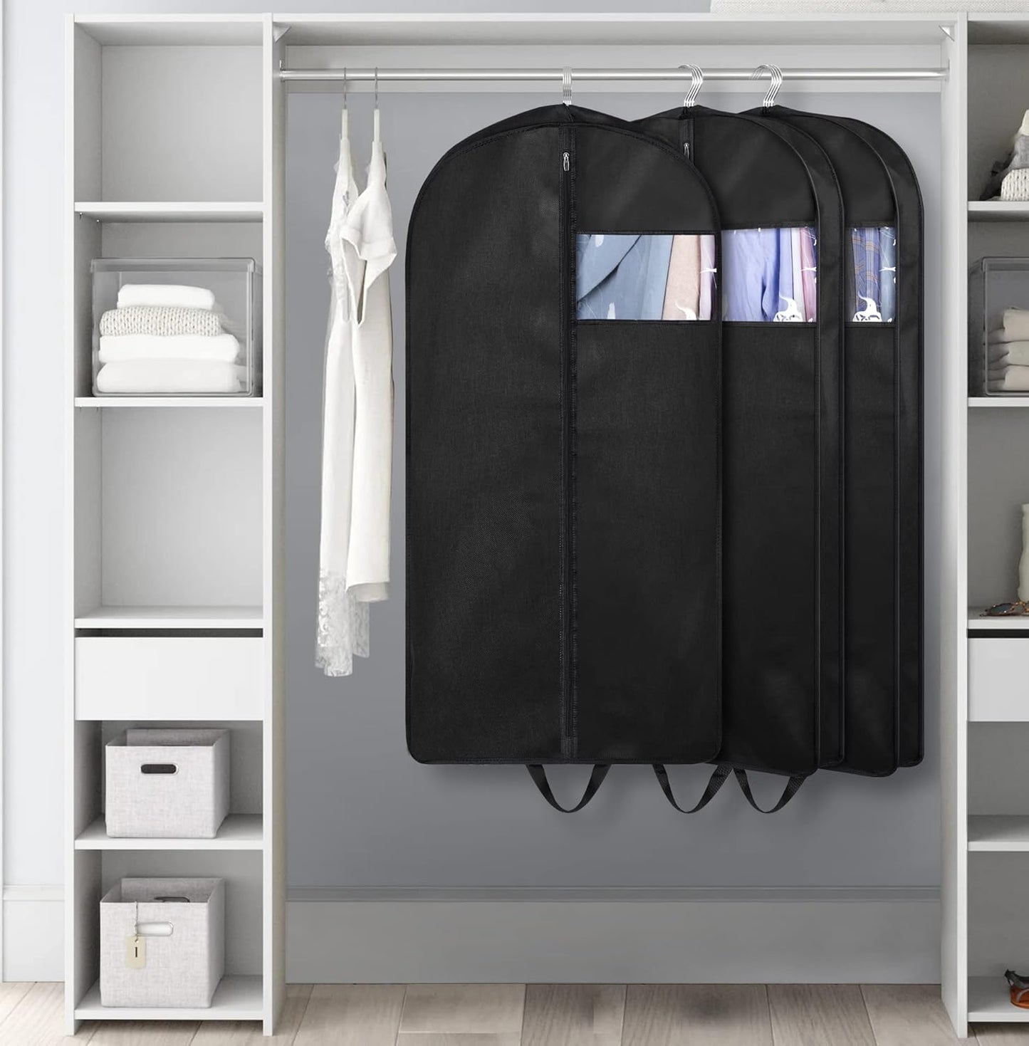 43" Suit Bags for Closet Storage and Travel, Gusseted Hanging Garment Bags for Men Suit Cover with Handles for Clothes, Coats, Jackets, Shirts（3 Packs）