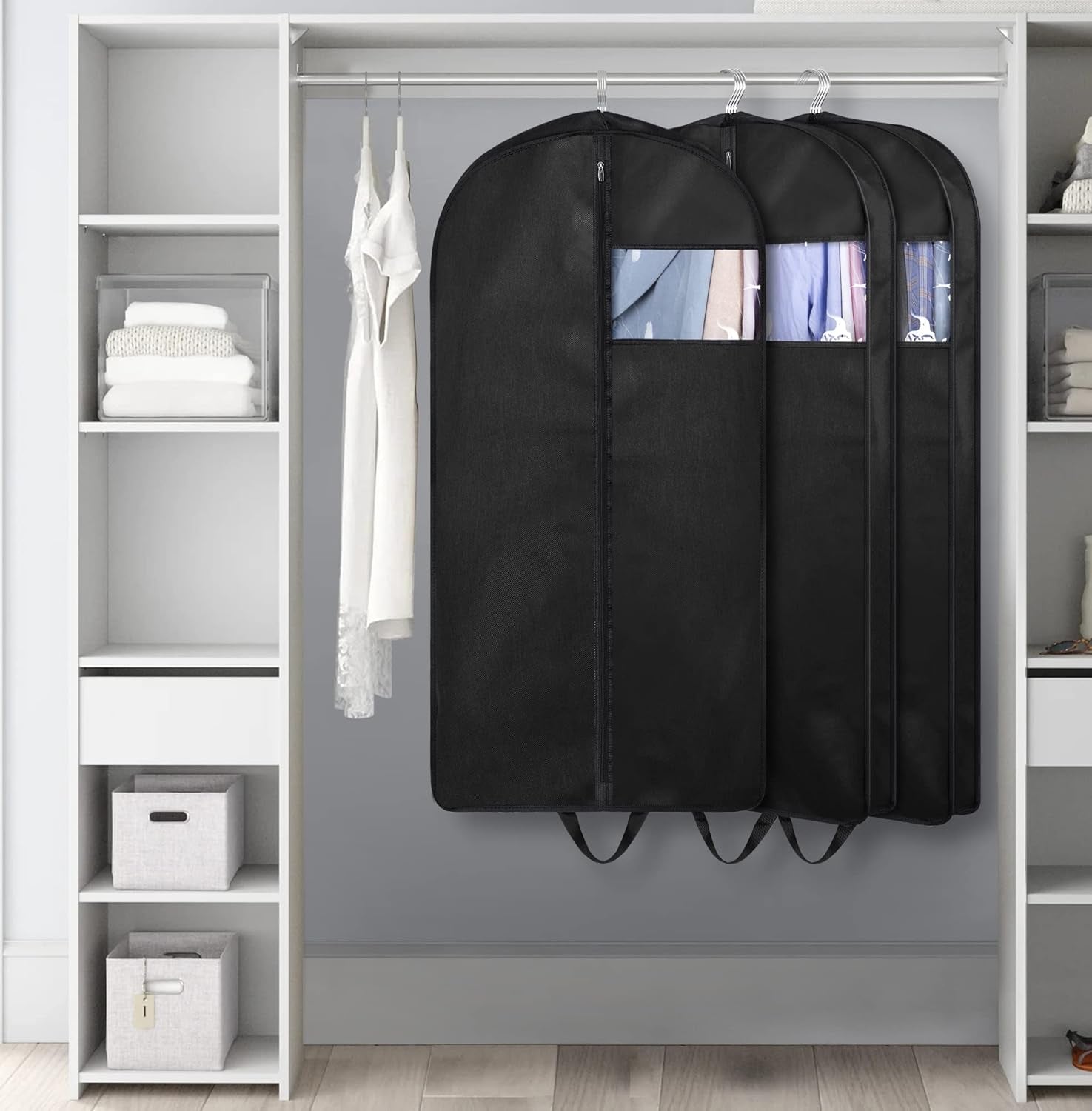 43" Suit Bags for Closet Storage and Travel, Gusseted Hanging Garment Bags for Men Suit Cover with Handles for Clothes, Coats, Jackets, Shirts（3 Packs）
