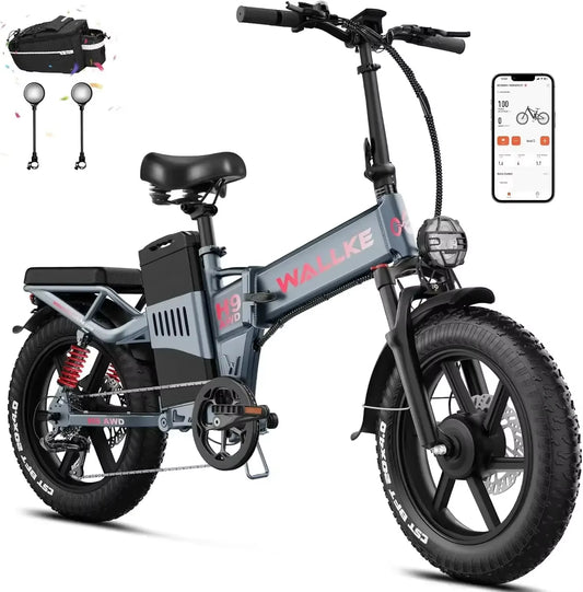 WALLKE H9 AWD Electric Bike 2000W Dual Motor Foldable E-Bike 40Ah/60Ah Electric Mountain Bike 20" Fat Tire City Commuter Ebike