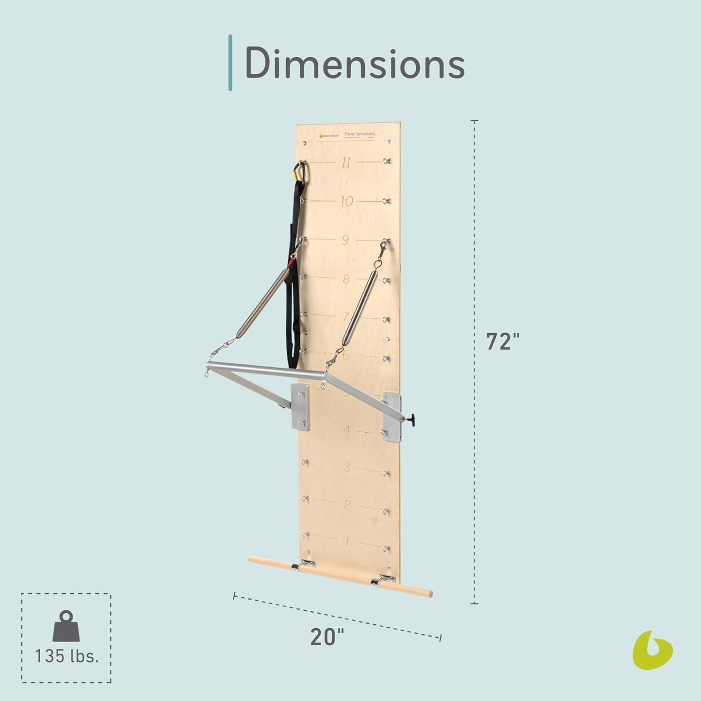 Pilates Springboard with Push-Through Bar, Wall Mounted Pilates Workout Equipment for Home Gym or Studio Use, Pilates Exercise Equipment with Resistance Springs