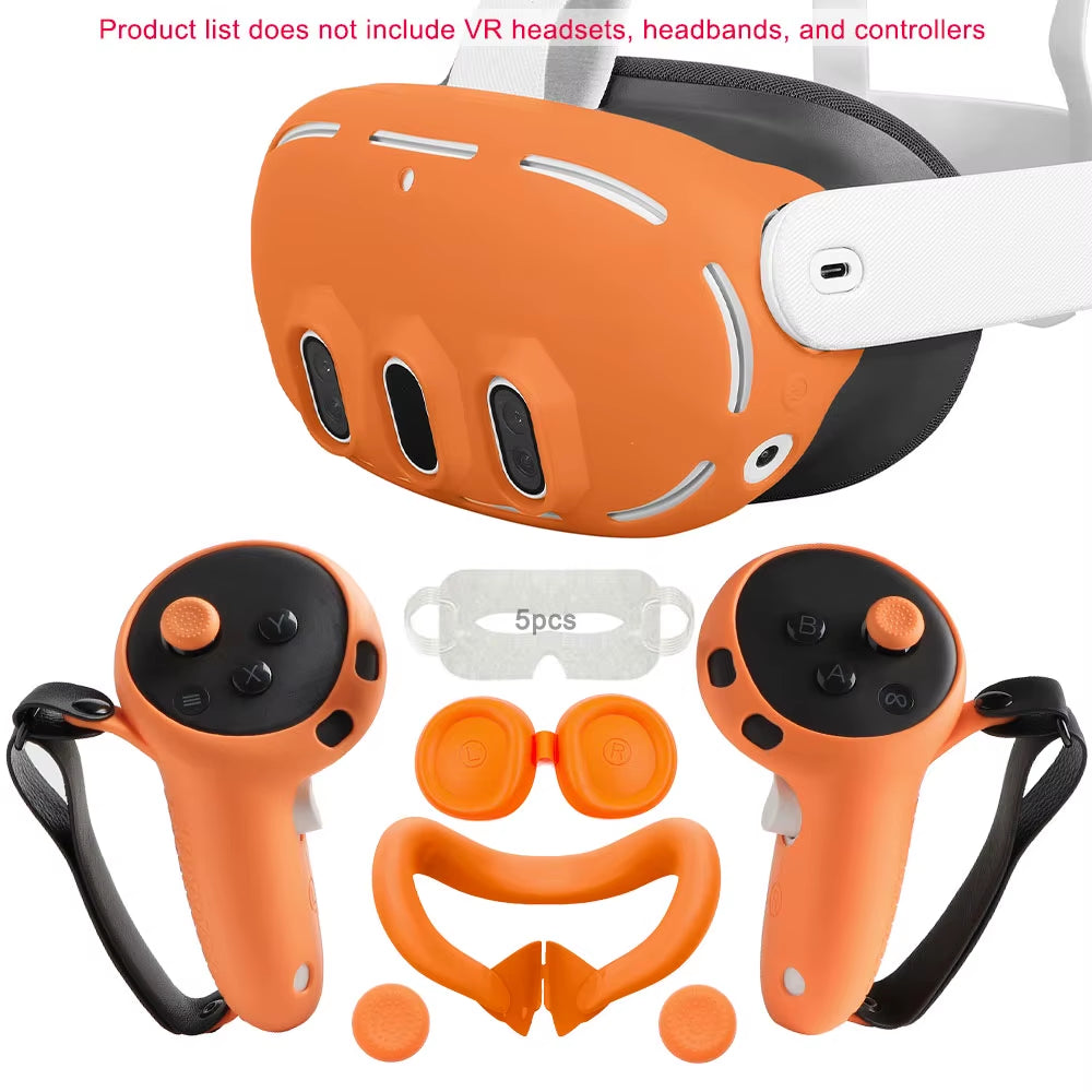 Silicone Cover Set for Oculus/Meta Quest 3 Accessories VR Headset Controller Grip Protective Cover Lens Cap Face Case Eye Mask